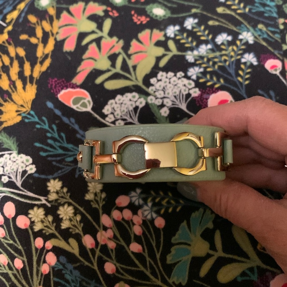 Gold-Tone Hardware Sage Green Leather-like Bracelet